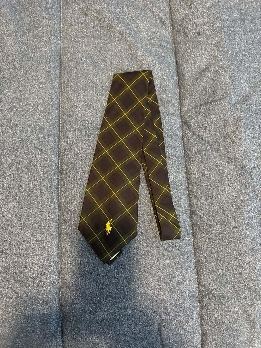 Polo Ralph Lauren Black Watch Plaid Silk Tie with Yellow Pony Logo